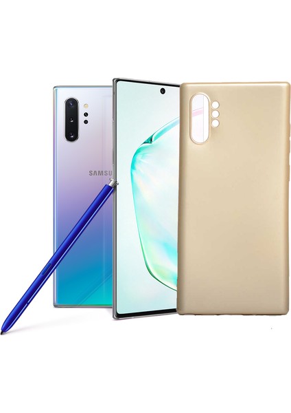 Samsung Galaxy Note 10 Plus Kılıf Klasik Mat Renkli Yumuşak Premier Silikon Altın