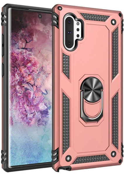 Case 4U Samsung Galaxy Note 10 Plus Kılıf Çift Katmanlı Yüzüklü Manyetik Vega Kapak Rose Gold