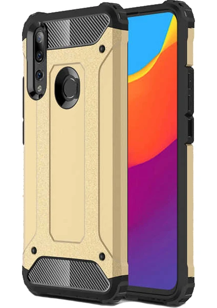 Case 4U Huawei Y9 Prime 2019 Kılıf Military Armor Çift Katmanlı Crash Silikon Kılıf Altın