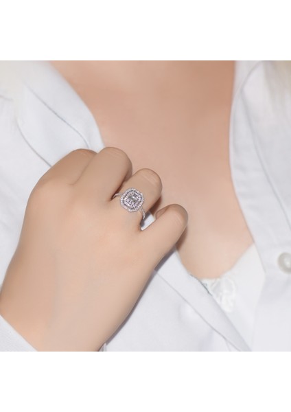 Pırlanta 0.60 Ct Çift Sıra Baget Kare Tektaş Yüzük indirimleri