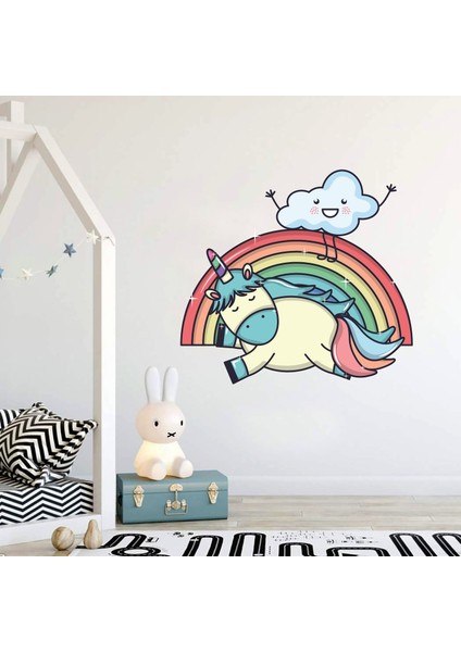 Areksan Reklam Gökkuşağı Uyuyan Unicorn ve Bulutlar Çocuk Odası Duvar Sticker