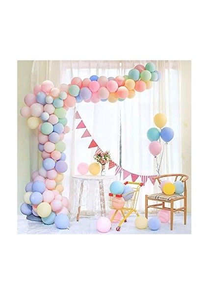 Zincir Balon Seti 100 Makaron Balon Soft Renklerde ve 5 m Zincir Aparatı