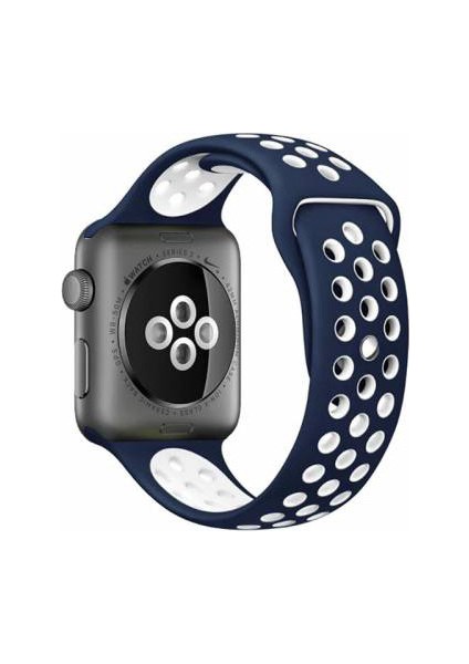 Apple Watch Uyumlu 4 3 2 1 Delikli Spor Kayış 44 mm Lacivert Hole