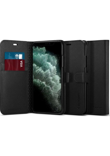 Apple iPhone 11 Pro Max Kılıf La Manon Wallet S Saffiano Black - 075CS27149