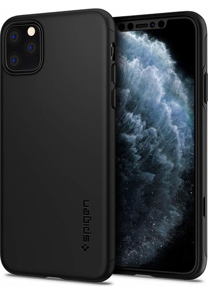 Apple iPhone 11 Pro Max Kılıf Thin Fit 360 Koruma Black (Cam Ekran Koruyuculu) - 075CS27150