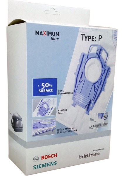 Bosch Siemens Typ P Ergomax Toz Torbası 4 Adet + Mikro Filtre Type P Tipi Ergomaxx Tip P