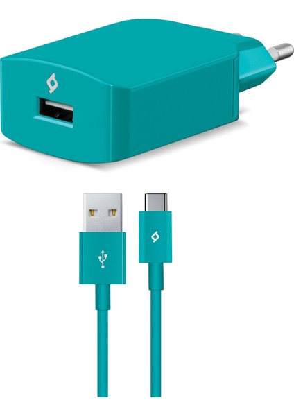 SpeedCharger Seyahat Şarj Aleti 2.1A Type C Kablolu - Turkuaz