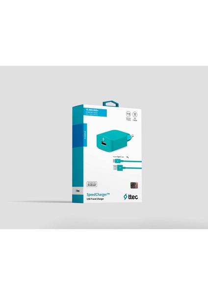SpeedCharger Seyahat Şarj Aleti 2.1A Type C Kablolu - Turkuaz