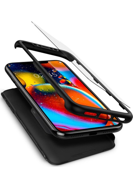 Apple iPhone 11 Kılıf Thin Fit 360 Koruma Black (Cam Ekran Koruyuculu) - 076CS27071