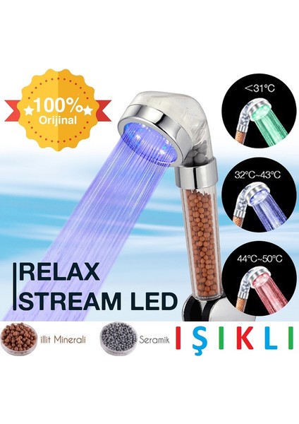 LED Işıklı %50 Su Tasarruflu Duş Başlığı Kokulu ve Arıtmalı Duş Başlığı 3'lü