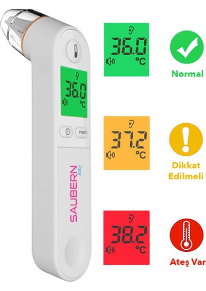 Saubern BNT9601 Kulaktan Ateş Ölçer - Dijital Termometre - Işıklı Ekran