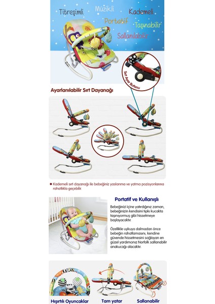 Rhythm Titreşimli ve Müzikli Ev Tipi Ana Kucağı - Tam Yatarlı - Kademeli Sırt Ayarı - Orman Hayvanları Pembe modelleri