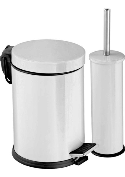 Beyaz 5 lt Pedallı Çöp Kovası + Klozet Fırçası