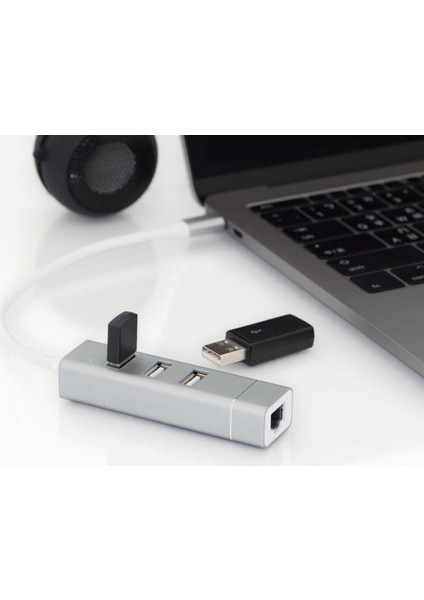 3 Port USB Tip C Hub & Fast Ethernet Lan Adaptörü