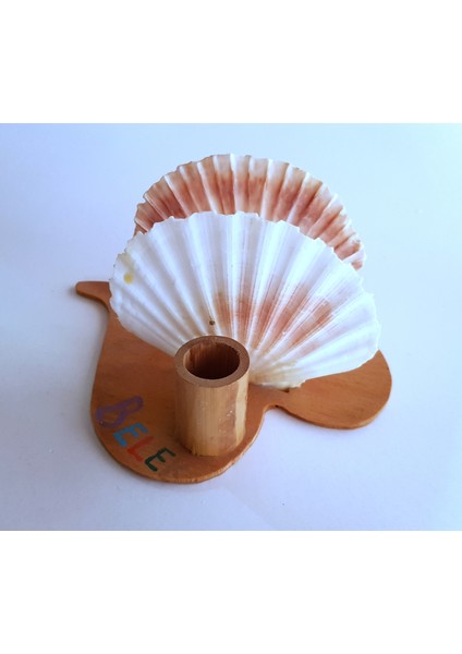 Deniz Kabuğu Süslemeli Ahşap Kalp El Yapımı Peçetelik Kürdanlık 15 cm