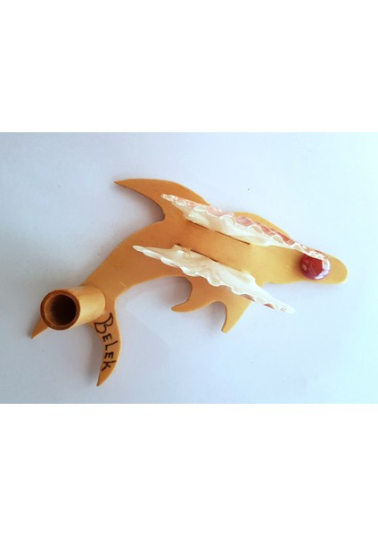 Deniz Kabuğu Süslemeli Ahşap Yunus El Yapımı Peçetelik Kürdanlık 15 cm