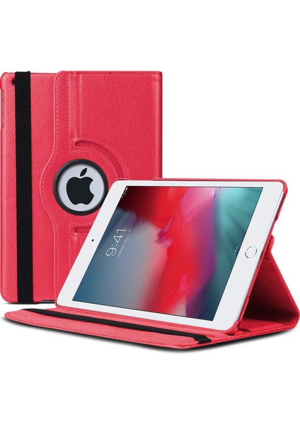 Apple iPad Mini 5 7.9'' 2019 (A2133-A2124-A2125-A2126) Kılıf 360 Rotating Stand Deri Koyu Pembe