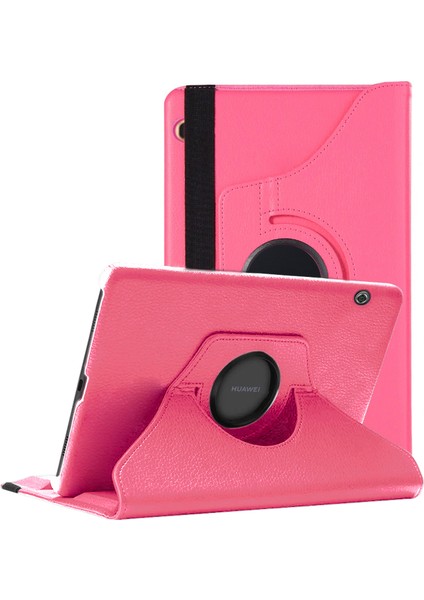 Huawei MediaPad T5 10'' Kılıf 360 Rotating Stand Deri Koyu Pembe