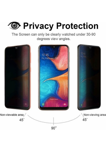 Samsung Galaxy A30 Privacy 5D Gizlilik Filtreli Cam Ekran Koruyucu Siyah