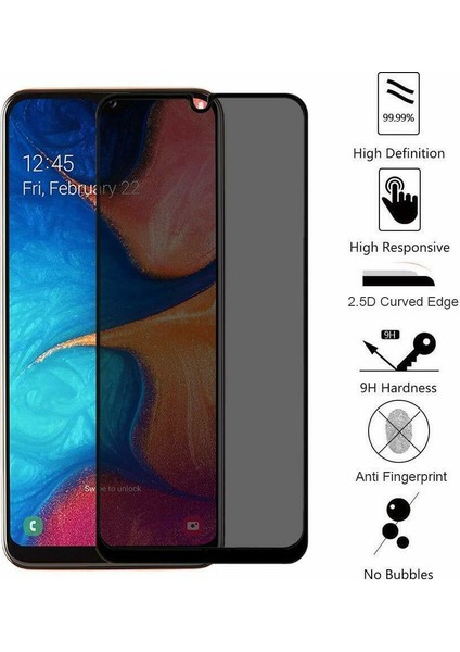 Samsung Galaxy A20 Privacy 5D Gizlilik Filtreli Cam Ekran Koruyucu Siyah indirimleri