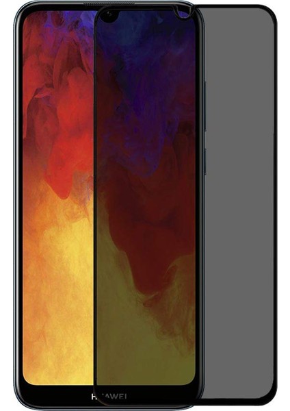Huawei Y7 Prime 2019 Privacy 5D Gizlilik Filtreli Cam Ekran Koruyucu Siyah
