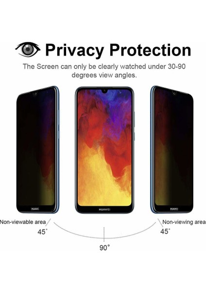Huawei Y7 Prime 2019 Privacy 5D Gizlilik Filtreli Cam Ekran Koruyucu Siyah fiyatları