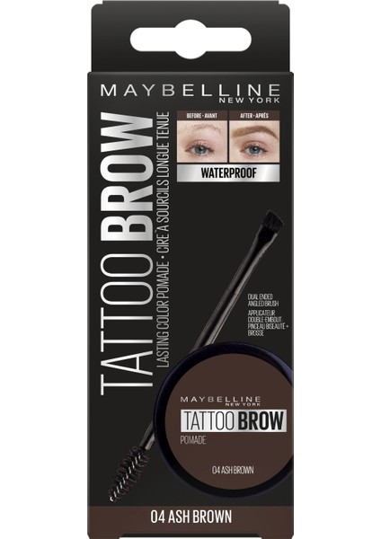 Maybelline New York Tattoo Brow Kaş Pomadı - 04 Ash Brown (Koyu Ton)