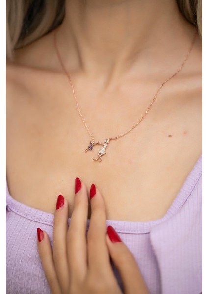 5551 Anne Ve Çocuk Model Rose Kaplama Gümüş Kolye