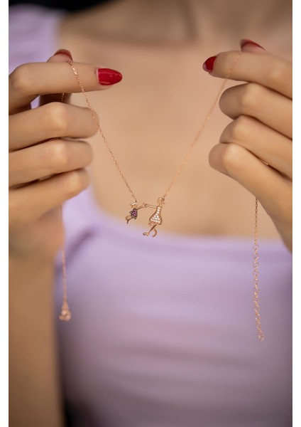 5551 Anne Ve Çocuk Model Rose Kaplama Gümüş Kolye