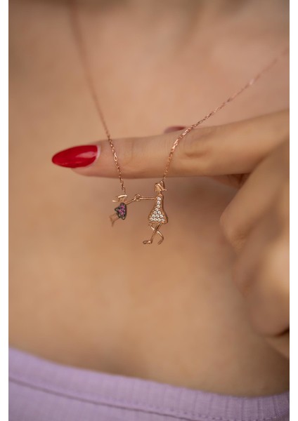 5551 Anne Ve Çocuk Model Rose Kaplama Gümüş Kolye