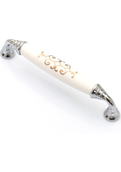 Porselen Görünümlü 128 mm Kulp Krom Örgü Dolap Çekmece Mobilya Kulpu