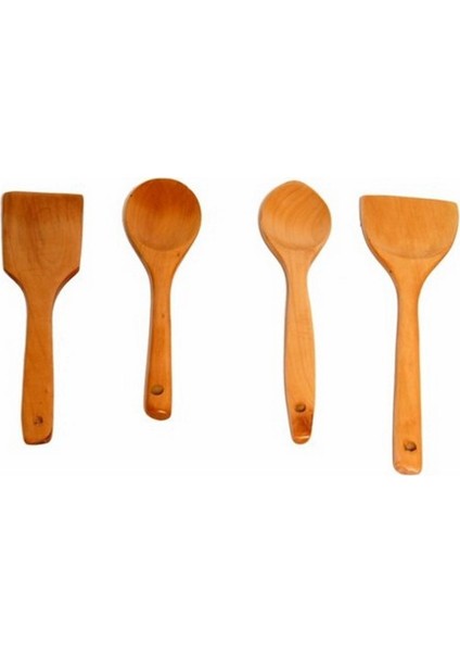 4'lü Ahşap Kaşık Spatula Kepçe Seti