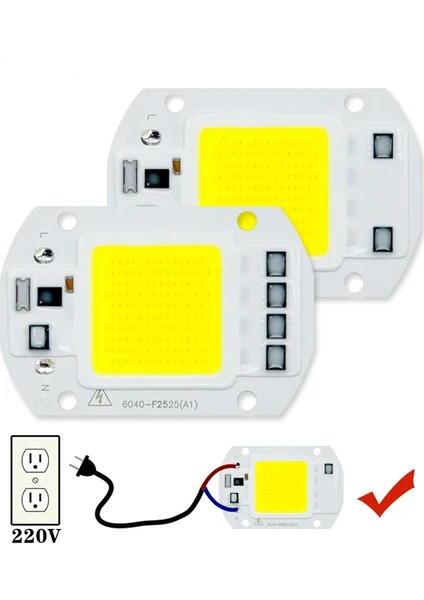 Power 50W 220V Projektör Cob LED Çip - Sarı Işık