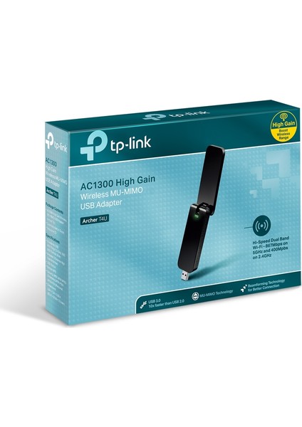 TP-Link Archer T4U, AC1300 Mbps, Çift Bant, USB 3.0, WPA3, Yüksek Çekim Güçlü Wi-Fi 5 USB Adaptör