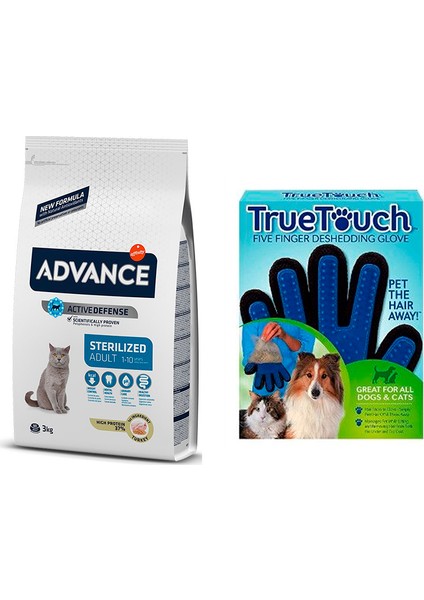 Sterilised Kısırlaştırılmış Yetişkin Adult Hindili 3 kg Kedi Maması + Bobo Touch Kedi Tüy Toplama Eldiveni