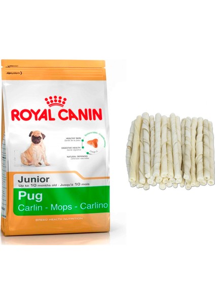 Pug Puppy Junior Yavru Köpek Maması 1,5 kg + 10'lu Sütlü Burgu Kemik