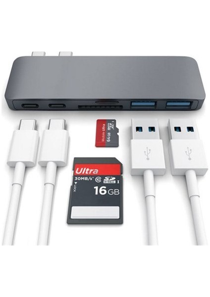 6 In 1 Type-C Hub SD / Micro SD Kart Okuyucu USB 3.0