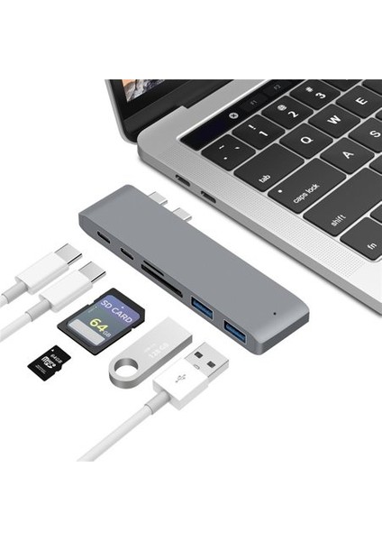 6 In 1 Type-C Hub SD / Micro SD Kart Okuyucu USB 3.0