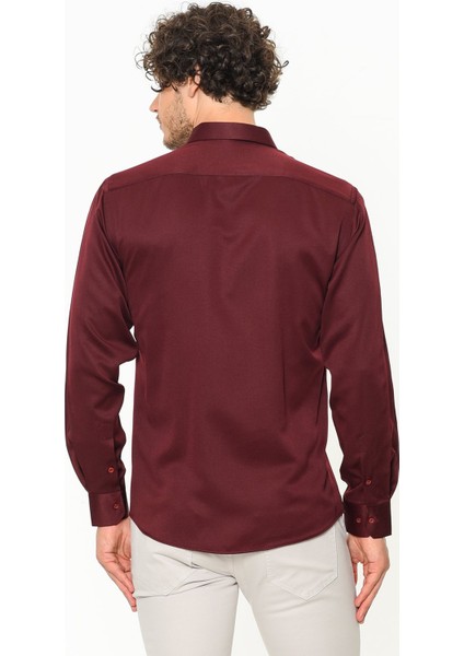 Erkek Bordo Slim Fit Uzun Kol Gömlek