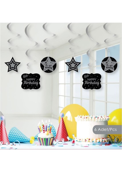 Happy Birthday Gümüş Spiral Sarkıt Süs 6'lı