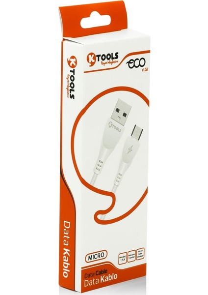 Eco 1,5A Beyaz Micro USB Data ve Şarj Kablosu 1mt