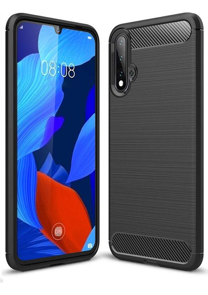 Huawei Nova 5 Pro Brushed Carbon Fiber Silikon Kılıf - Siyah fiyatları
