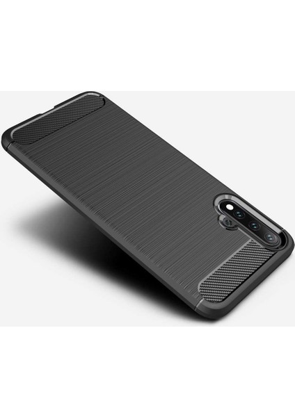 Huawei Nova 5 Pro Brushed Carbon Fiber Silikon Kılıf - Siyah modelleri