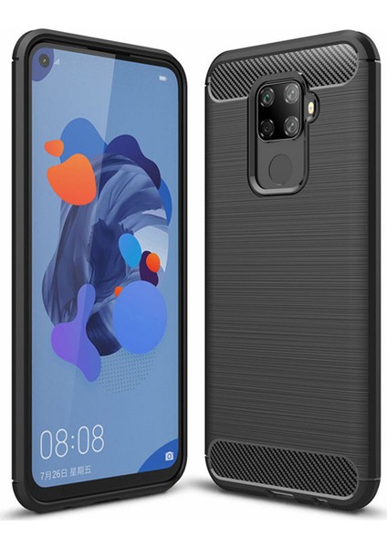 Huawei Nova 5i Pro Brushed Carbon Fiber Silikon Kılıf - Siyah fiyatları
