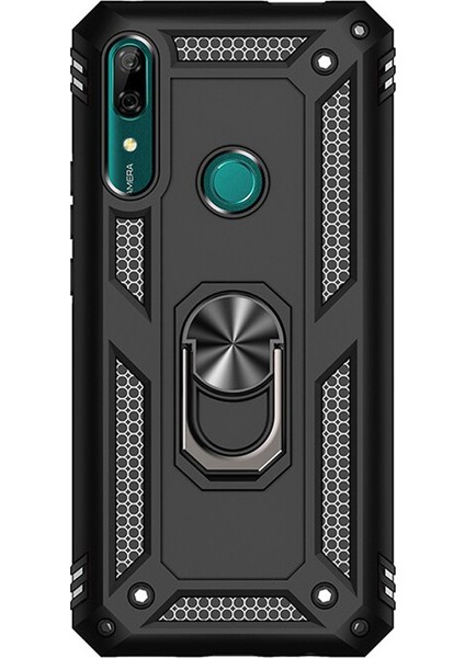 Huawei P Smart Z Anka Serisi Yüzük Standlı Armor Kılıf - Siyah