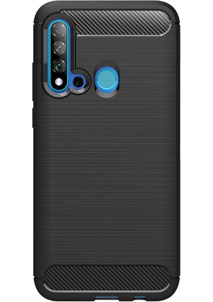 Huawei P20 Lite 2019 Brushed Carbon Fiber Silikon Kılıf - Siyah