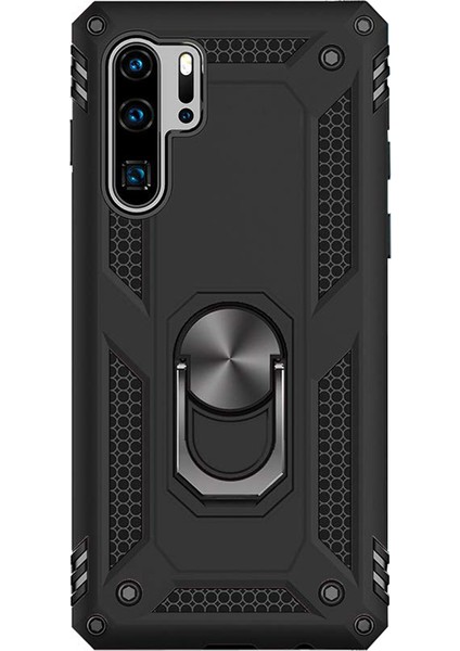 Huawei P30 Pro Anka Serisi Yüzük Standlı Armor Kılıf - Siyah