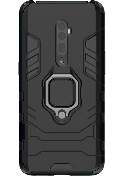 Oppo Reno 10x Zoom Batman Serisi Yüzük Standlı Armor Kılıf - Siyah