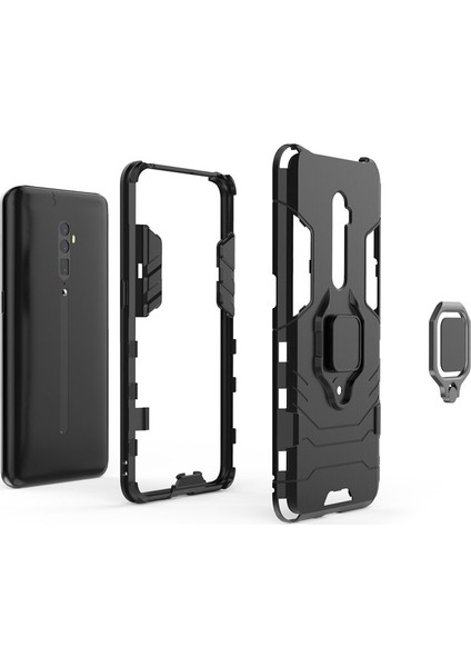Oppo Reno 10x Zoom Batman Serisi Yüzük Standlı Armor Kılıf - Siyah indirimleri