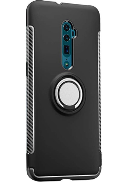 Oppo Reno 10x Zoom Yüzük Standlı Armor Silikon Kılıf - Siyah